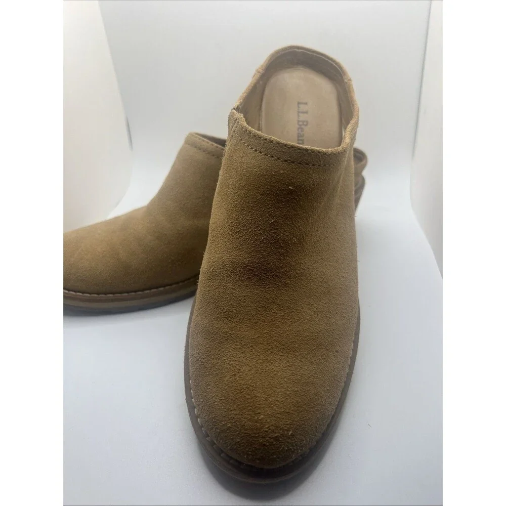 L.L. Bean Deerfield Tan Suede Mule Slip-On Shoes Women's Size 7.5